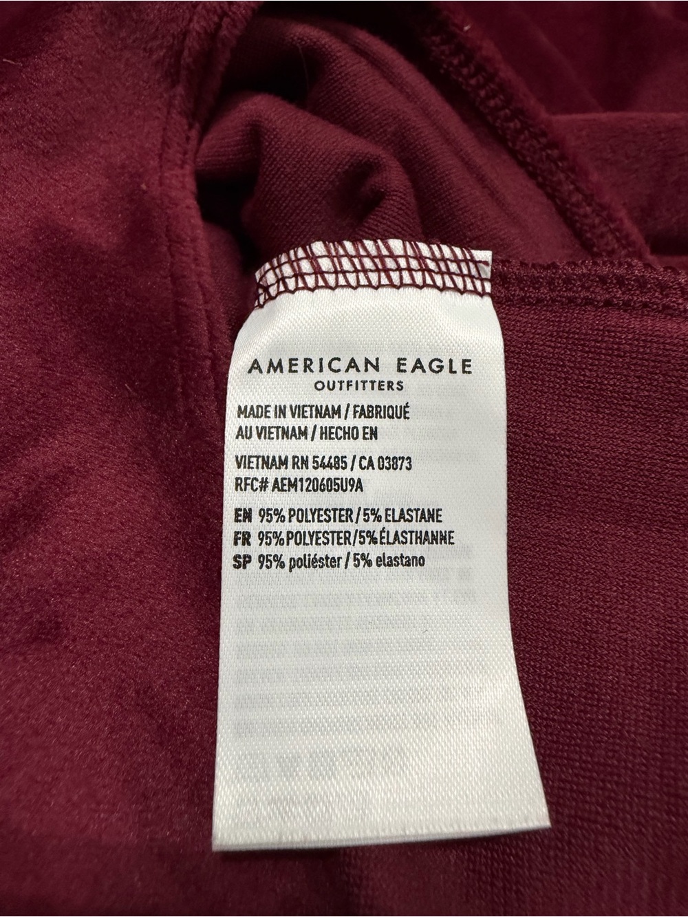 American Eagle Long Sleeve Velvet Mockneck Bodysuit | Maroon | XXL - Picture 5 of 5
